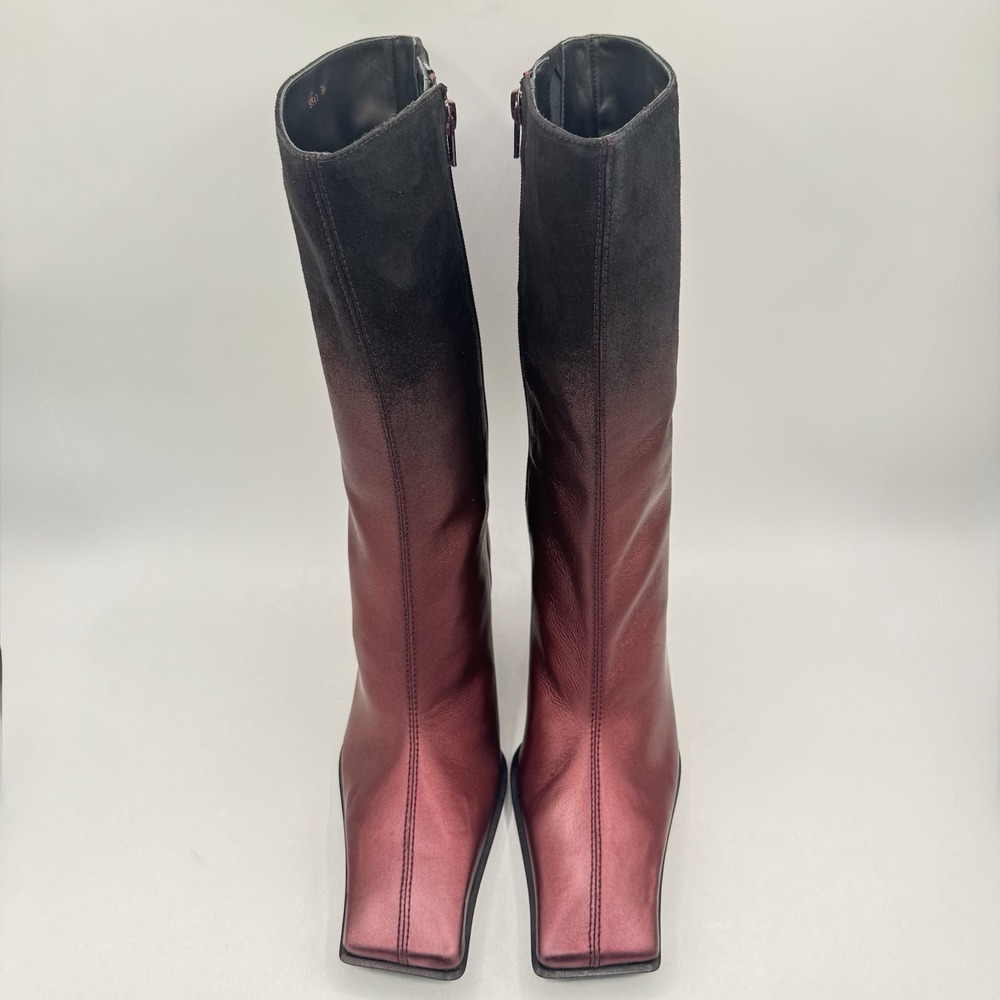 Miista Pearl Boots Women's Size 8.5 EU 39 Red Metallic Leather Black Suede Ombré - Picture 3 of 13